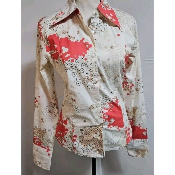 Vila Clothes  ANISETTE FLOWER SHIRT‎ Womens Button-Down Blouse  Coral Tan-Size M - Picture 1 of 11